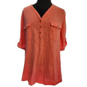 💕Croft & Barrow Pink Notch Neck Eyelet Trimmed Top. Marled/heathered horizontal